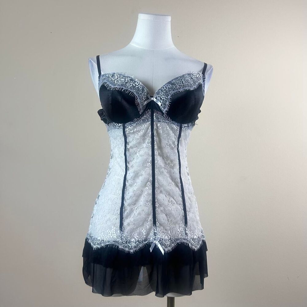 Dark Coquette Black and White Lace Slip